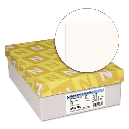 Neenah Paper CLASSIC CREST #10 Envelope, Commercial Flap, Gummed Closure, 4.13 x 9.5, Classic Natural White, 500/Box