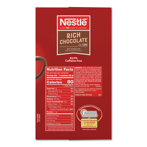 Nestle Hot Cocoa Mix, Rich Chocolate, 0.71 oz Packets, 50/Box, 6 Box/Carton