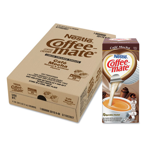Coffee-Mate® Liquid Coffee Creamer, Cafe Mocha, 0.38 oz Mini Cups, 50/Box, 4 Boxes/Carton, 200 Total/Carton