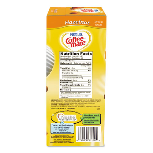 Coffee-Mate® Liquid Coffee Creamer, Hazelnut, 0.38 oz Mini Cups, 50/Box