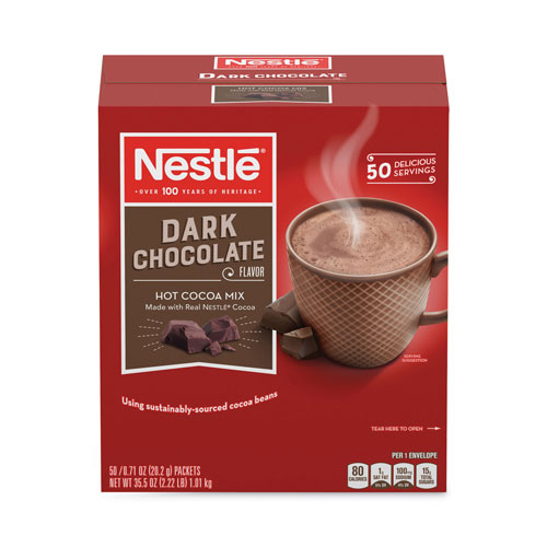 Nestle Hot Cocoa Mix, Dark Chocolate, 0.71 Packets, 50 Packets/Box, 6 Boxes/Carton