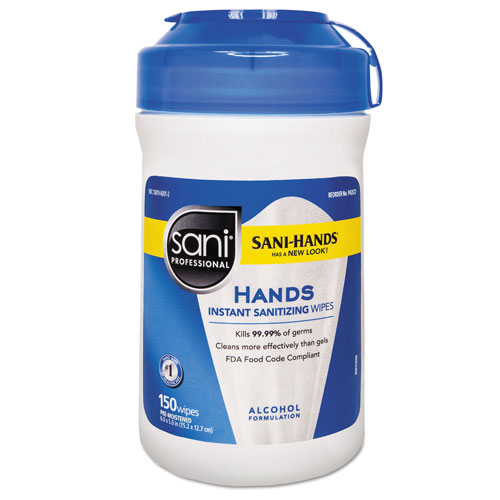 Sani Professional Hands Instant Sanitizing Wipes 6 X 5 White 150 Canister Nicpea Restockit Com