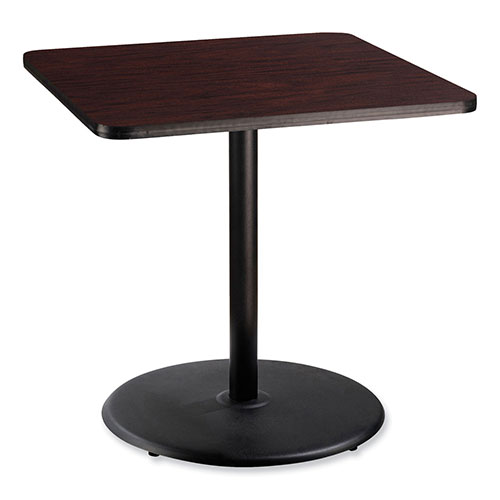 National Public Seating Cafe Table, 36w x 36d x 36h, Square Top/Round Base, Mahogany Top, Black Base