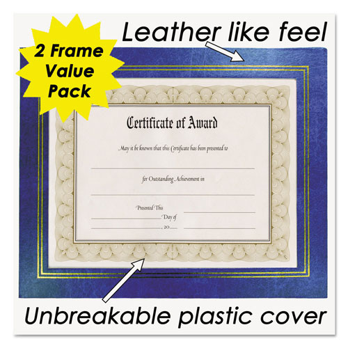 Nudell Plastics Leatherette Document Frame, 8-1/2 x 11, Blue, Pack of Two
