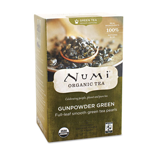 Numi Organic Teas and Teasans, 1.27 oz, Gunpowder Green, 18/Box