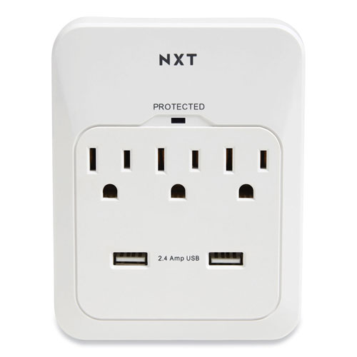 NXT Technologies™ Wall-Mount Surge Protector, 3 AC Outlets, 2 USB Ports, 600 J, White