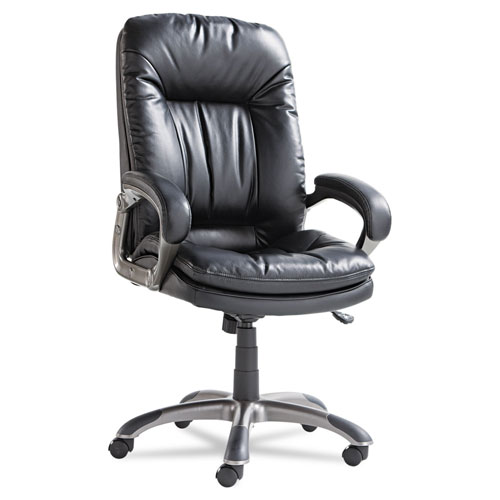 OIF Executive Swivel/Tilt Leather High-Back Chair, Supports up to 250 lbs., Black Seat/Black Back, Black Base