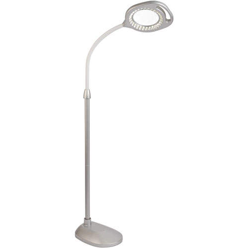 OttLite LED Magnifier Floor & Table Light - 54.8" Height - LED Bulb - Glare-free Light, Flexible Neck, Handle, Adjustable Height - 240 lm Lumens - Floor-mountable, Table Top - for Table