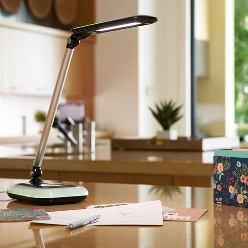OttLite Wellness Desk Lamp - 8 W LED Bulb - Touch-activated, Adjustable Arm, USB Charging, Adjustable Brightness, Adjustable Shade - 450 lm Lumens - Desk Mountable - Black, Black - for Tablet, Phone