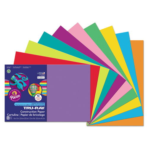 Pacon Bright Construction Paper, 12" x 18", 10 Assorted Colors