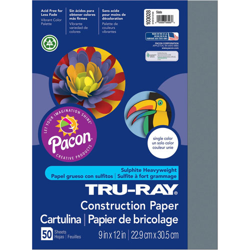 Pacon Construction Paper, 9 x 12, Slate, 50 Sheets