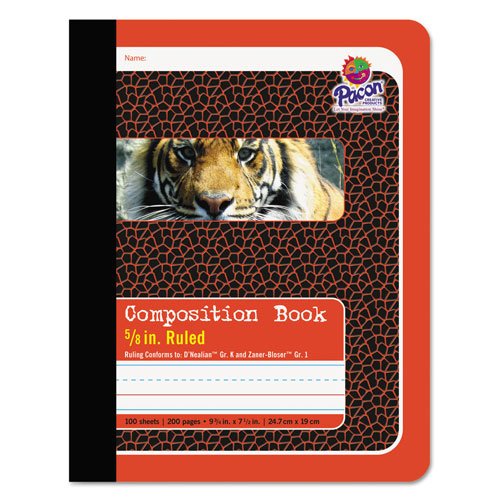 Pacon Composition Book, Pitman Rule, Red Cover, 9.75 x 7.5, 100 Sheets