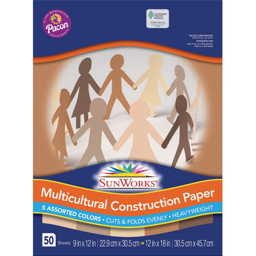 Pacon Multicultural Construction Paper, 9 x 12, 10 Skintone Hues, 50 Sheets/pack