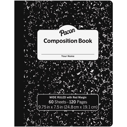 Pacon Composition Book, 3/8" W-Rld, 60 Sheets, 72/CT, Black