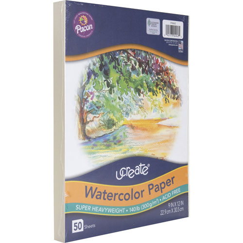Pacon Watercolor Paper, Super Hvywght, 140 lb, 50 Shts, 9
