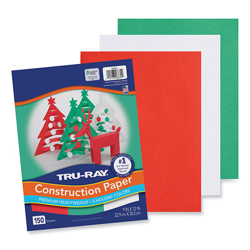 Pacon Tru-Ray Construction Paper, 70 lb Text Weight, 9 x 12, Assorted  Holiday Colors, 150/Pack, PACP6684