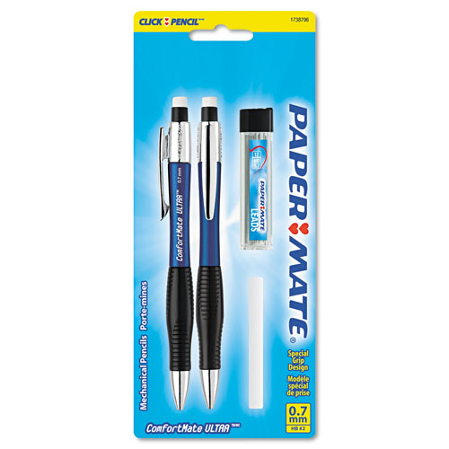 Papermate® ComfortMate Ultra Pencil Starter Set, 0.7 mm, HB (#2.5), Black Lead, Assorted Barrel Colors, 2/Pack
