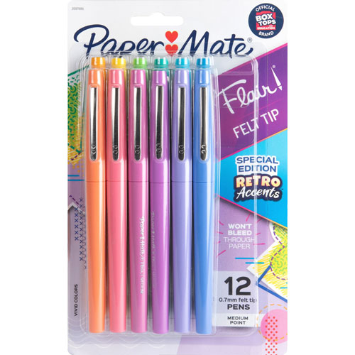 Papermate® Flair Medium Point Pens, Medium Pen Point, Assorted Water Based Ink, 12/Pack