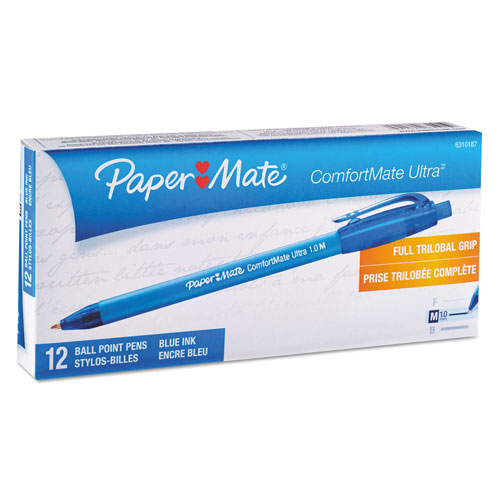 Papermate® ComfortMate Ultra RT Ballpoint Retractable Pen, Blue Ink, Medium, Dozen
