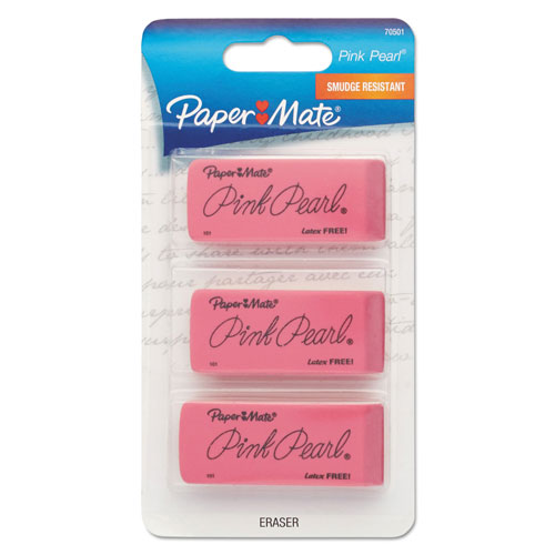 Papermate® Pink Pearl Eraser, Rectangular, Large, Elastomer, 3/Pack