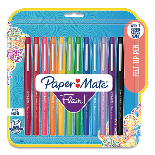 Papermate® Point Guard Flair Stick Porous Point Pen, Medium 0.7mm, Assorted Ink/Barrel, 12/Set