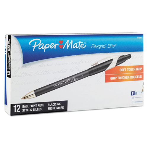 Papermate® FlexGrip Elite Retractable Ballpoint Pen, 0.8mm, Black Ink/Barrel, Dozen