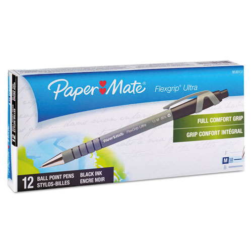 Papermate® FlexGrip Ultra Recycled Ballpoint Retractable Pen, Black Ink, Medium, Dozen