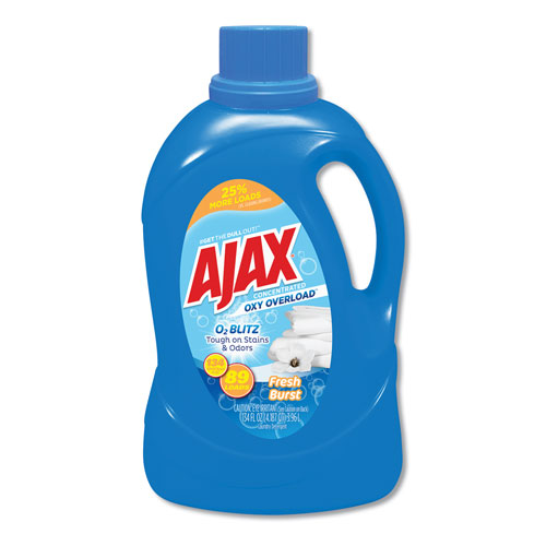 Ajax Laundry Detergent Liquid, Oxy Overload, Fresh Burst Scent, 89 Loads, 134 oz Bottle, 4/Carton