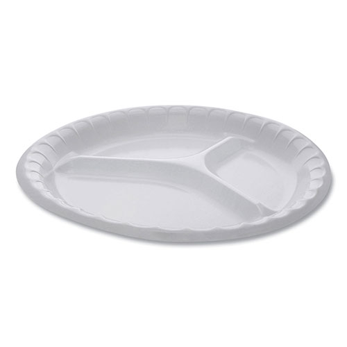 Pactiv Laminated Foam Dinnerware, 3-Compartment Plate, 10.25" Diameter, White, 540/Carton