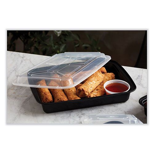 Pactiv Newspring VERSAtainer Microwavable Containers, Rectangular, 58 oz, 8.5 x 11.5 x 2.5, Black/Clear, Plastic, 150/Carton