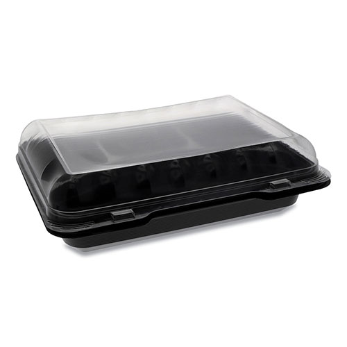 Pactiv ClearView SmartLock Dual Color Hinged Lid Containers, 4-Compartment, 10.75 x 8 x 3.25, Black Base/Clear Top, 125/Carton