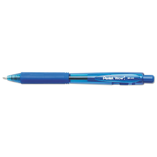 Pentel WOW! Retractable Ballpoint Pen, Medium 1 mm, Blue Ink/Barrel, Dozen
