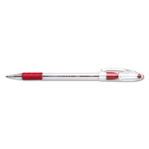 Pentel R.S.V.P. Stick Ballpoint Pen, Fine 0.7mm, Red Ink, Clear/Red Barrel, Dozen