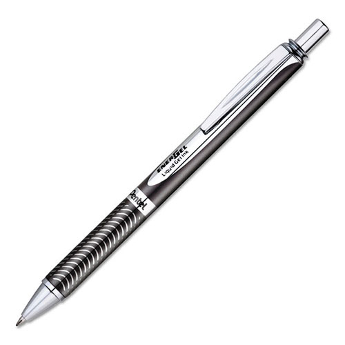 Pentel EnerGel Alloy RT Retractable Gel Pen, Medium 0.7mm, Black Ink, Black Barrel