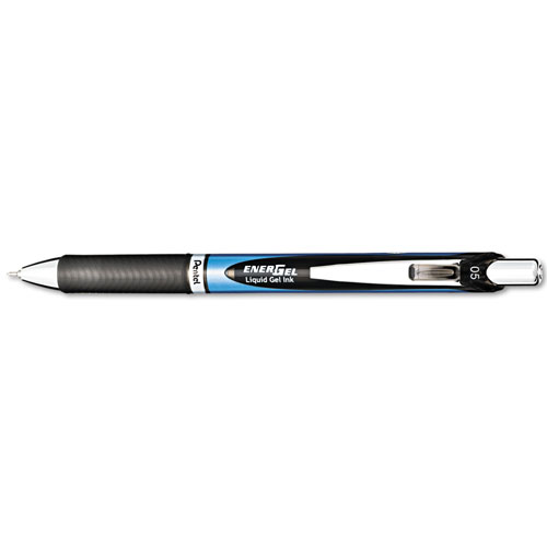 Pentel EnerGel RTX Retractable Gel Pen, Fine 0.5mm, Black Ink, Silver/Black Barrel