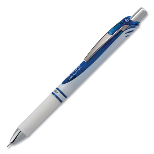Pentel EnerGel Pearl Gel Pen, Retractable, Medium 0.7 mm, Blue Ink, White/Blue Barrel, Dozen