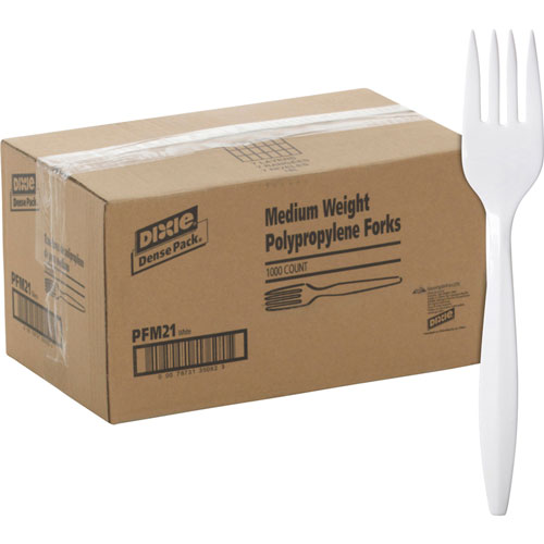 Dixie PFM21 Bulk Packed Medium Weight Polypropylene Plastic Forks, 6"