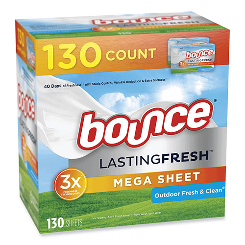 Bounce Fabric Softener Sheets, Outdoor Fresh and Clean, 130 Sheets/Box, 3 Boxes/Carton