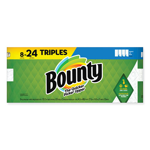 Bounty Select-a-Size Kitchen Roll Paper Towels, 2-Ply, White, 6 x 11, 135 Sheets/Roll, 8 Triple Rolls/Carton