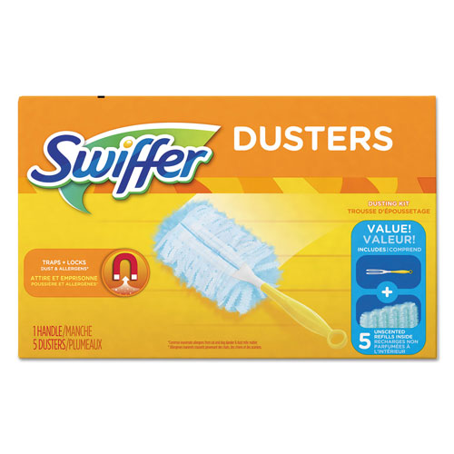 Swiffer Dusters Starter Kit, Dust Lock, 1 kit (Handle+5 Dusters), 6 Kits/Case