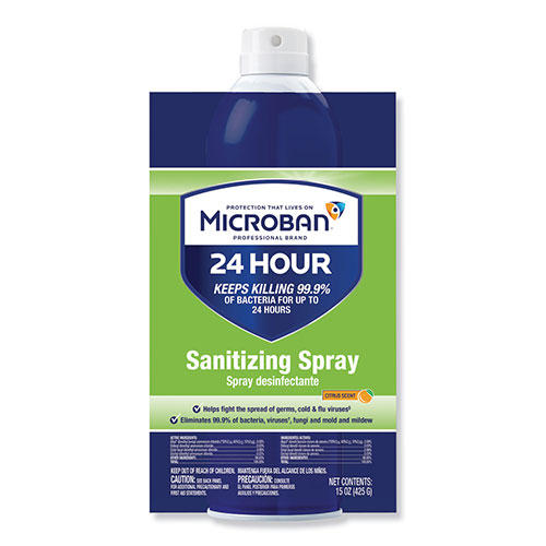 Microban 24 Hour Disinfectant Aerosol Sanitizing Spray, 15 oz. Spray Bottle, 6/Case