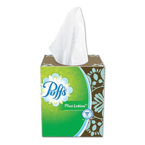 Puffs Plus Lotion Facial Tissue, White, 4 Cube Packs, 56 Sheets Per Cube, 6/Case, 1344 Sheets Total