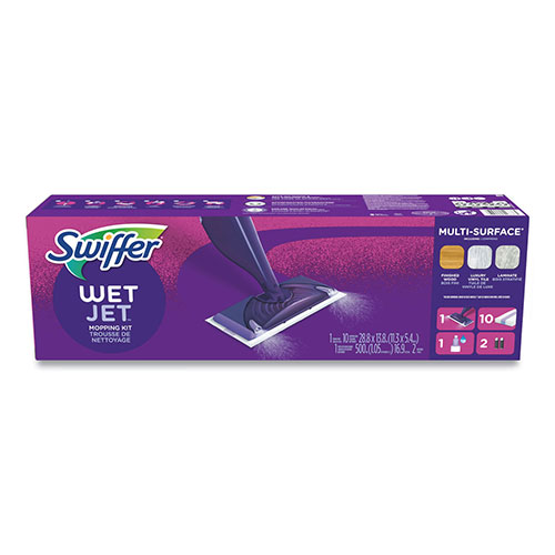 Swiffer WetJet Mop Starter Kit with 10 Pads and 1 Cleaner, 11.3 x 5.4 Head, Silver Handle