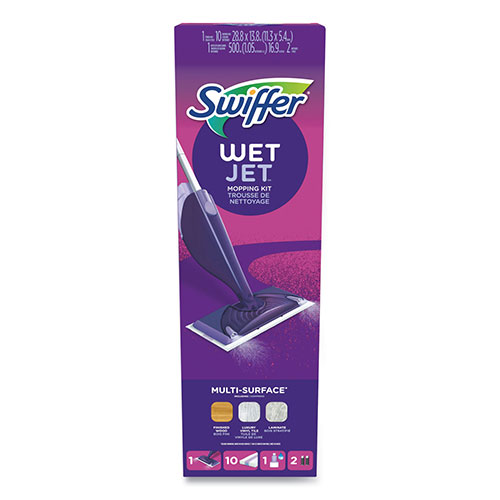 Swiffer WetJet Mop Starter Kit with 10 Pads and 1 Cleaner, 11.3 x 5.4 Head, Silver Handle