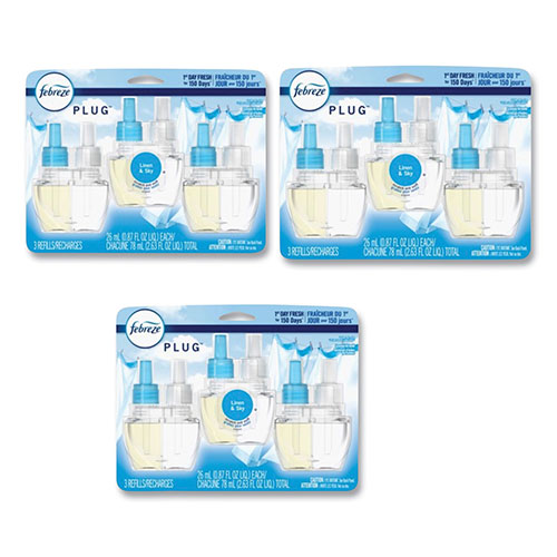 Febreze PLUG Air Freshener Refills, Linen and Sky, 2.63 oz, 3/Pack, 3 Packs/Carton