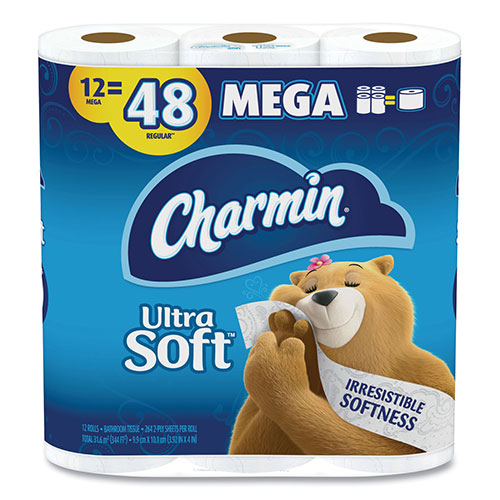 Charmin Ultra Soft Bathroom Tissue, Septic Safe, 2-Ply, White, 4 x 3.92, 264 Sheets/Roll, 12 Rolls/Pack