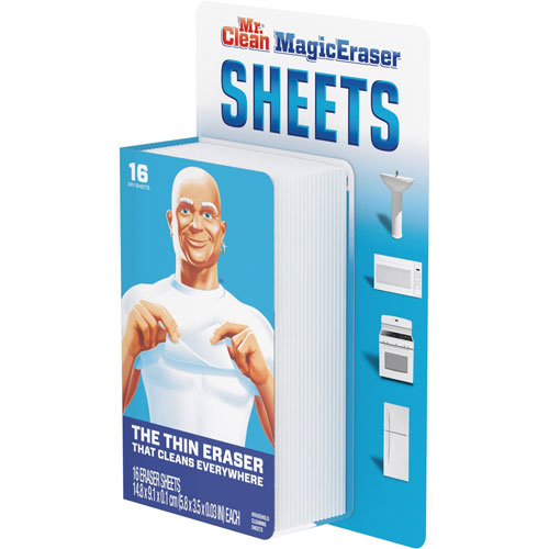 Mr. Clean Magic Eraser Sheets, 3 1/2" x 5 4/5" x 0.03", White, 16/Pack