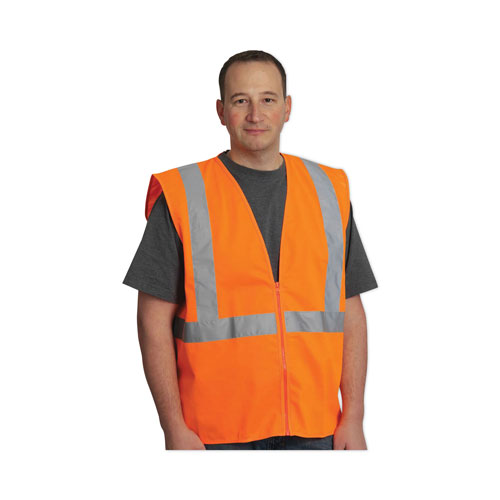 PIP ANSI Class 2 Two-Pocket Zipper Mesh Safety Vest, Polyester Mesh, Large, Orange