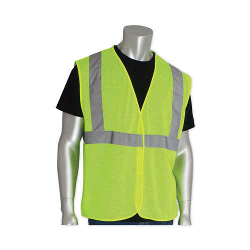 PIP ANSI Class 2 Four Pocket Zipper Safety Vest, Polyester Mesh, 2X-Large, Hi-Viz Lime Yellow