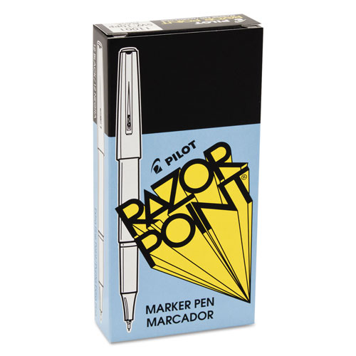 Pilot Razor Point Stick Porous Point Marker Pen, 0.3mm, Black Ink/Barrel, Dozen